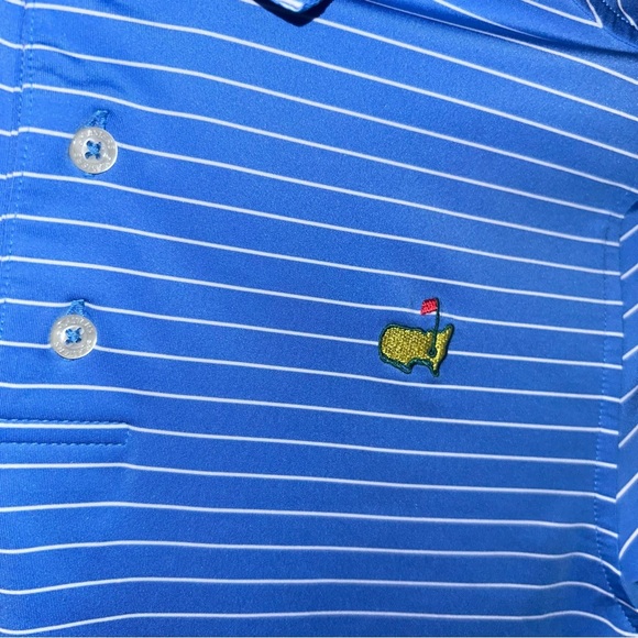 Masters Kids Youth Performance Tech blue stripe Polo Golf Shirt Large 10/12 - Picture 4 of 4